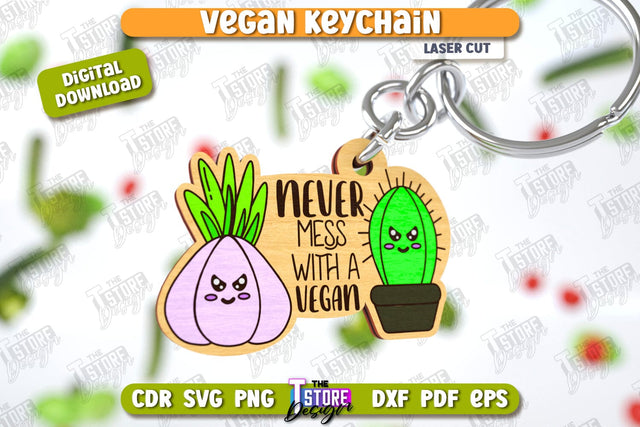 Vegan Keychain Laser Cut | Vegan Keyring | Vegetarian Gift | Quotes SVG | CNC File SVG The T Store Design 