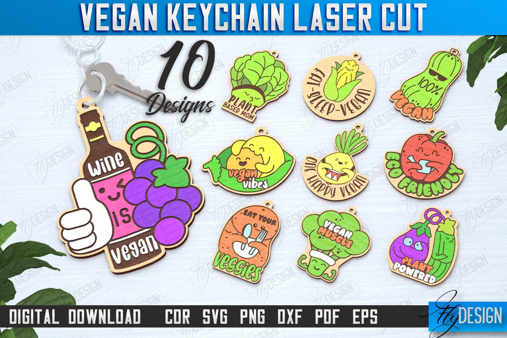 Vegan Keychains Laser Cut Bundle | Vegan Keyring | Vegetarian Gift ...