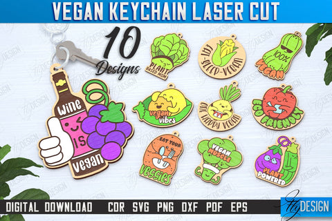 Vegan Keychains Laser Cut Bundle | Vegan Keyring | Vegetarian Gift | Quotes SVG | CNC Files SVG Fly Design 