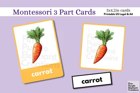 Vegetable Flashcards | Preschool Montessori Cards Digital Pattern Fine Purple Elephant Creations 