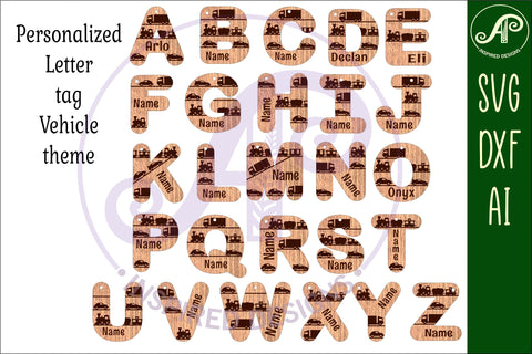 Vehicle theme tag letter designs keychain DIGITAL SVG SVG APInspireddesigns 