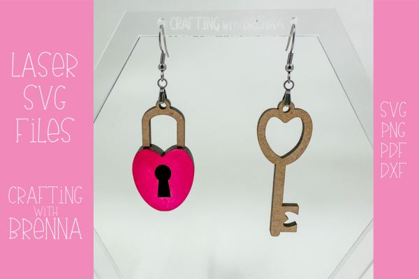 Velentine Lock and Key Earrings Laser SVG File SVG Crafting With Brenna 