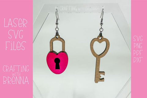 Velentine Lock and Key Earrings Laser SVG File SVG Crafting With Brenna 