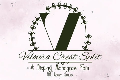 Veloura Crest Split Monogram – Elegant Split Serif Font with Crest-Style Flair Font Dm Letter Studio 