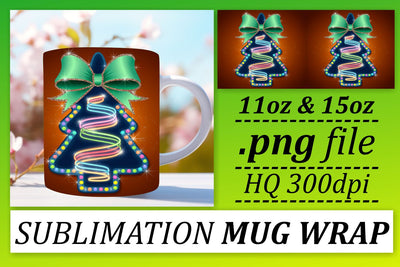Versatile mug wrap designs, perfect for any celebration! , Neon Xmas Sublimation afrosvg 