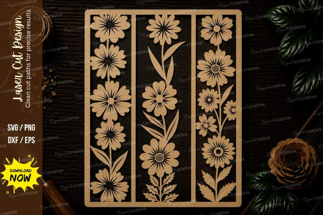 Vertical Floral Panel Laser Cut SVG File SVG Regulrcrative 