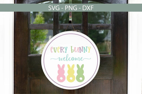 very Bunny Welcome SVG - Easter Door Hanger Round Sign Cut File SVG Silhouette School Blog Design Shop 
