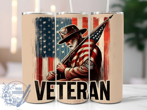 Veteran 20oz Skinny Tumbler, Patriotic Army US American Flag Tumbler Png, Straight & Tapered Tumbler Wrap, Instant Digital Download Sublimation ToriDesigns 