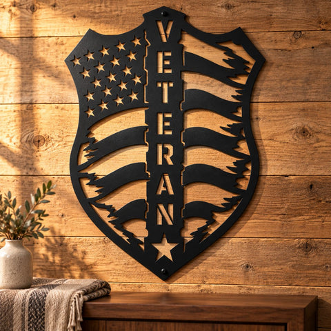 Veteran American Flag Laser SVG | Veteran Metal Art DXF | Patriotic Flag Svg | Military Wall Decor | CNC Plasma Cutting File SVG HappyDesignStudio 