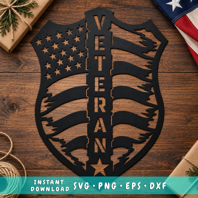 Veteran American Flag Laser SVG | Veteran Metal Art DXF | Patriotic Flag Svg | Military Wall Decor | CNC Plasma Cutting File SVG HappyDesignStudio 
