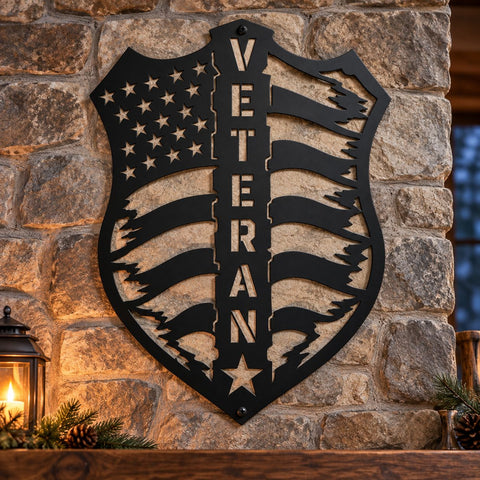 Veteran American Flag Laser SVG | Veteran Metal Art DXF | Patriotic Flag Svg | Military Wall Decor | CNC Plasma Cutting File SVG HappyDesignStudio 