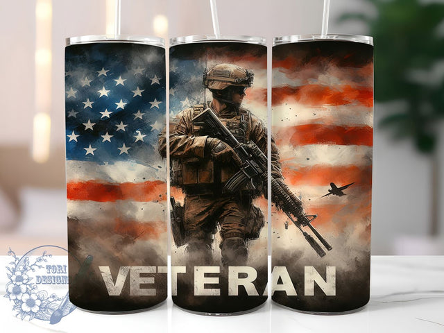 Veteran American Flag Tumbler Wrap, American Flag Tumbler, Military Pride Cup, Patriotic 20oz Tumbler, USA Flag Sublimation PNG, Soldier Tribute Tumbler, Red White Blue Cup Sublimation ToriDesigns 