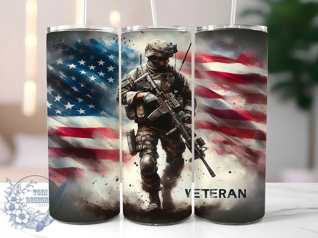Veteran American Flag Tumbler Wrap, American Flag Tumbler, Military Pride Cup, Patriotic 20oz Tumbler, USA Flag Sublimation PNG, Soldier Tribute Tumbler, Red White Blue Cup Sublimation ToriDesigns 