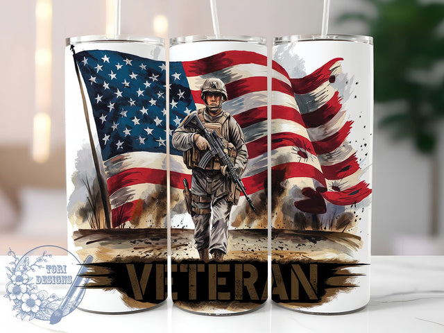 Veteran American Flag Tumbler Wrap, American Flag Tumbler, Military Pride Cup, Patriotic 20oz Tumbler, USA Flag Sublimation PNG, Soldier Tribute Tumbler, Red White Blue Cup Sublimation ToriDesigns 