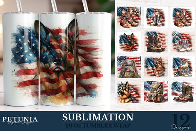 Veteran Memorial Day 20oz Tumbler Wrap Sublimation Designs SVG Petunia Digital Design 