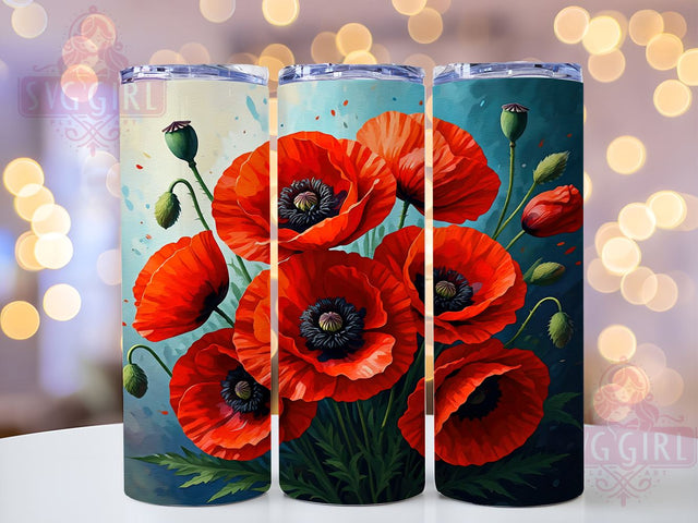 Veterans Day Tumbler, Patriotic Design, Red Poppies Art, 20oz Sublimation PNG, Memorial Day Gift, Military Tribute, Floral Tumbler Sublimation SvggirlplusArt 