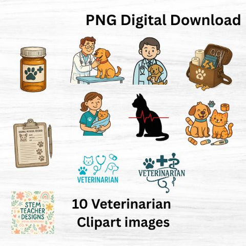 Veterinarian Clipart Pack | 10 Vet & Animal Care Digital PNG Images | Vet Tools, Vet logo, Pets, Sublimation SVG The STEM Teacher 