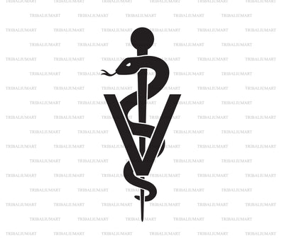 Veterinary Symbol Caduceus Snake with Stick. Rod of Asclepius. SVG TribaliumArtSF 