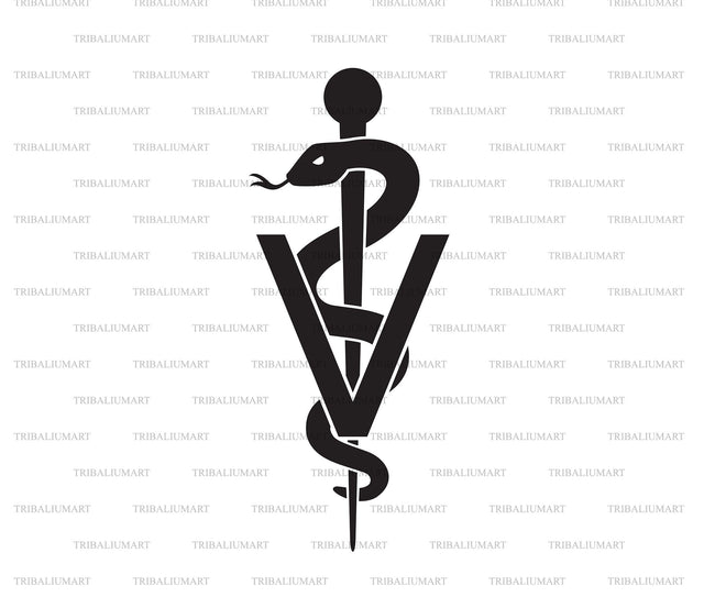 Veterinary Symbol Caduceus Snake with Stick. Rod of Asclepius. SVG TribaliumArtSF 