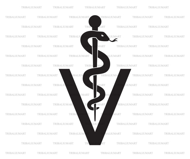 Veterinary Symbol Caduceus Snake with Stick. Rod of Asclepius. SVG TribaliumArtSF 