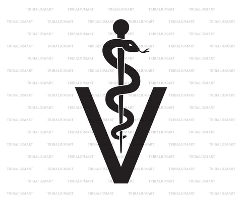 Veterinary Symbol Caduceus Snake with Stick. Rod of Asclepius. SVG TribaliumArtSF 
