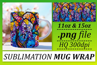 Vibrant 11oz/15oz Stained Glass Tree Mug Wrap Design Sublimation afrosvg 