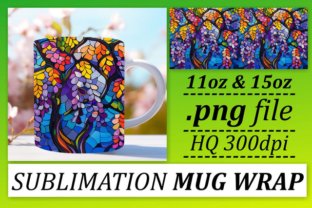 Vibrant 11oz/15oz Stained Glass Tree Mug Wrap Design Sublimation afrosvg 