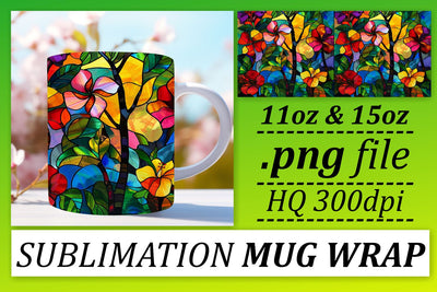 Vibrant 11oz/15oz Wrap Stained Glass Tree Mug Sublimation Sublimation afrosvg 