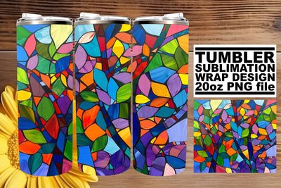 Vibrant 20oz Stained Glass Tree Tumbler Wrap Design Sublimation afrosvg 