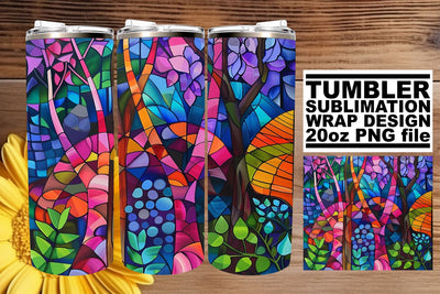 Vibrant 20oz Stained Glass Tree Wrap Tumbler Design Sublimation afrosvg 