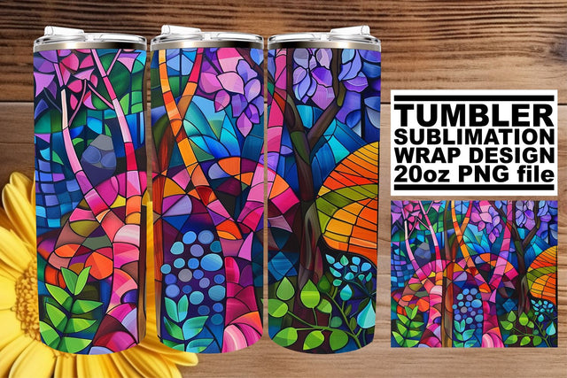 Vibrant 20oz Stained Glass Tree Wrap Tumbler Design Sublimation afrosvg 