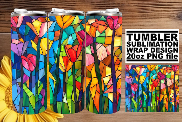 Vibrant 20oz Tumbler Wrap Stained Glass Tree Design Sublimation afrosvg 