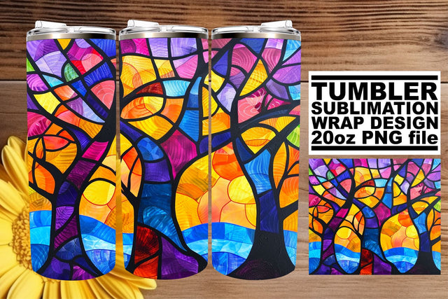 Vibrant 20oz Wrap Stained Glass Tree Tumbler Art Sublimation afrosvg 