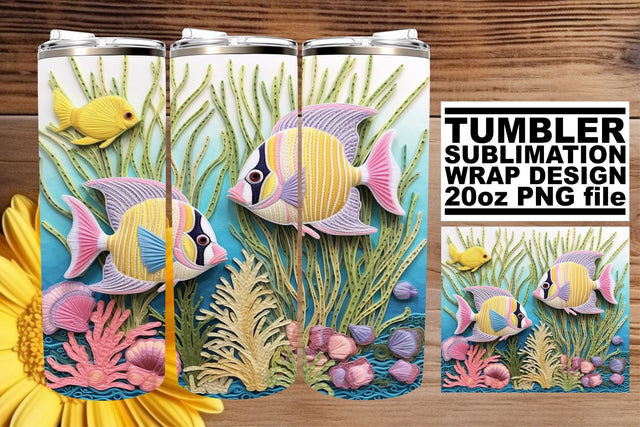 Vibrant 3D Fish Embroidery Tumbler Art Sublimation afrosvg 