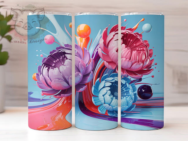Vibrant 3D Floral Tumbler, Graffiti Flowers, Colorful Wrap, Sublimation Art, 20oz Tumbler, Cute Design, Vibrant Pattern Sublimation Lara' s Designs 