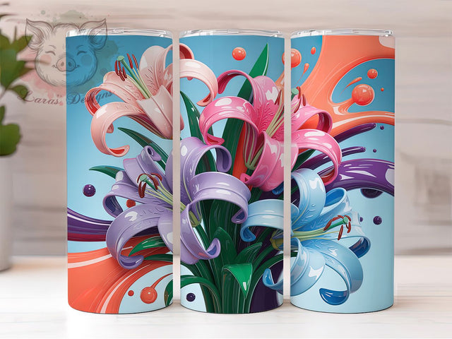 Vibrant 3D Floral Tumbler, Graffiti Flowers, Colorful Wrap, Sublimation Art, 20oz Tumbler, Cute Design, Vibrant Pattern Sublimation Lara' s Designs 