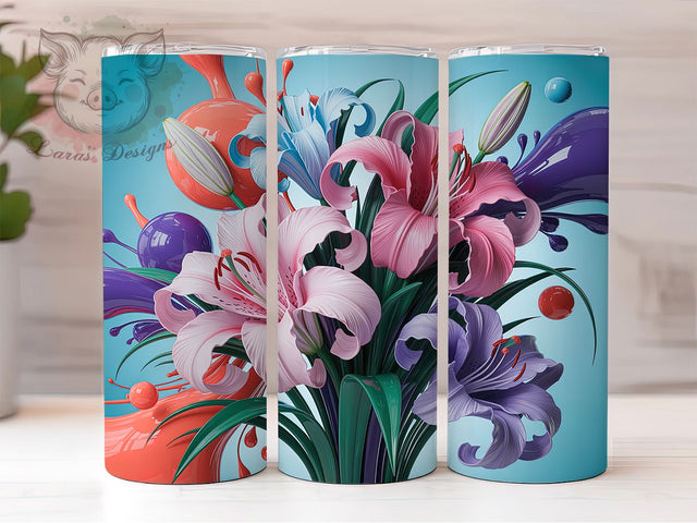 Vibrant 3D Floral Tumbler, Graffiti Flowers, Colorful Wrap, Sublimation Art, 20oz Tumbler, Cute Design, Vibrant Pattern Sublimation Lara' s Designs 