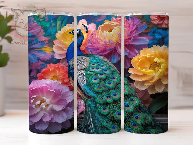 Vibrant 3D Rainbow Peacock Tumbler, 3D Bird Wrap, 20oz Tumbler Sublimation, Vibrant Feather Design, Exotic Plumage Tumbler, Rainbow Peacock Wrap, Majestic Bird Sublimation Sublimation Lara' s Designs 