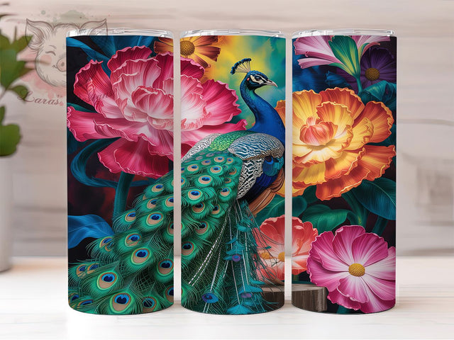 Vibrant 3D Rainbow Peacock Tumbler, 3D Bird Wrap, 20oz Tumbler Sublimation, Vibrant Feather Design, Exotic Plumage Tumbler, Rainbow Peacock Wrap, Majestic Bird Sublimation Sublimation Lara' s Designs 