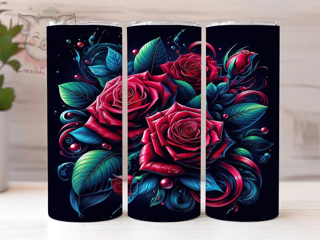 Vibrant 3D Roses Tumbler, Graffiti Flowers, Colorful Wrap, Sublimation Art, 20oz Tumbler, Cute Design, Vibrant Pattern Sublimation Lara' s Designs 