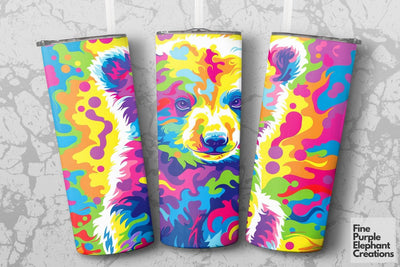 Vibrant 90s Bear Cub Neon Psychedelic Rainbow Sublimation Tumbler Wrap Sublimation Fine Purple Elephant Creations 