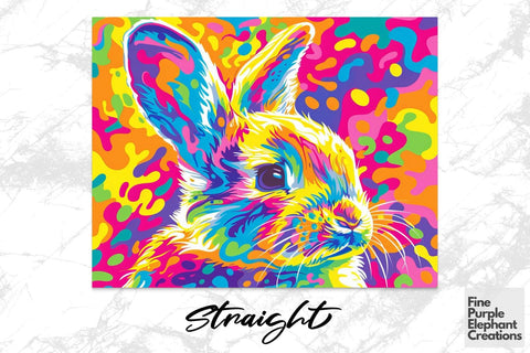 Vibrant 90s Bunny Rabbit Neon Psychedelic Rainbow Sublimation Tumbler Wrap Sublimation Fine Purple Elephant Creations 