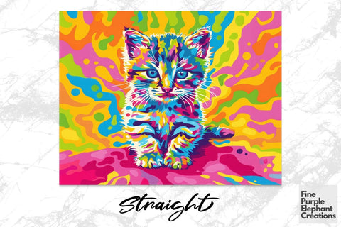Vibrant 90s Kitten Cat Neon Psychedelic Rainbow Sublimation Tumbler Wrap Sublimation Fine Purple Elephant Creations 