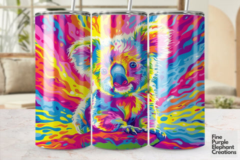 Vibrant 90s Koala Neon Psychedelic Rainbow Sublimation Tumbler Wrap Sublimation Fine Purple Elephant Creations 