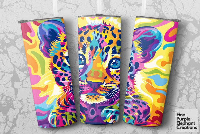 Vibrant 90s Leopard Neon Psychedelic Rainbow Sublimation Tumbler Wrap Sublimation Fine Purple Elephant Creations 