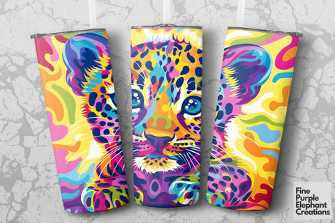 Vibrant 90s Leopard Neon Psychedelic Rainbow Sublimation Tumbler Wrap Sublimation Fine Purple Elephant Creations 