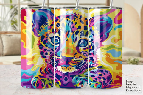 Vibrant 90s Leopard Neon Psychedelic Rainbow Sublimation Tumbler Wrap Sublimation Fine Purple Elephant Creations 