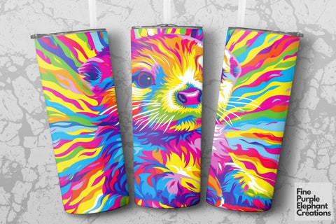 Vibrant 90s Otter Neon Psychedelic Rainbow Sublimation Tumbler Wrap Sublimation Fine Purple Elephant Creations 