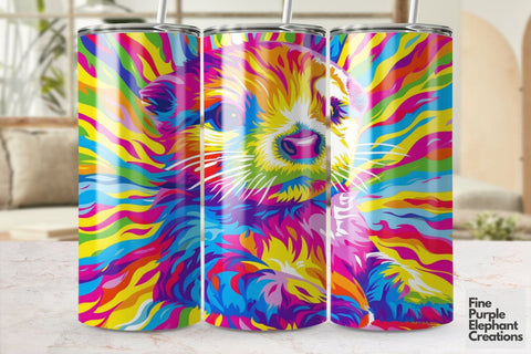 Vibrant 90s Otter Neon Psychedelic Rainbow Sublimation Tumbler Wrap Sublimation Fine Purple Elephant Creations 
