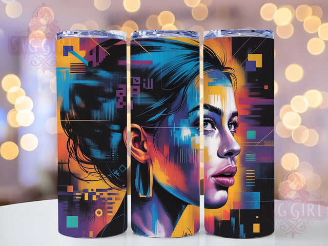 Vibrant Abstract Woman Tumbler Wrap, Vibrant Portrait, Modern Art, Creative Expression, Colorful Design, Tumbler Wrap, Sublimation Design Sublimation SvggirlplusArt 